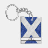 Jouw naam + Nautische Signaalvlag M Mike Sleutelhanger (Voorkant Links)