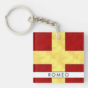 Jouw naam + nautische signaalvlag R Romeo Sleutelhanger