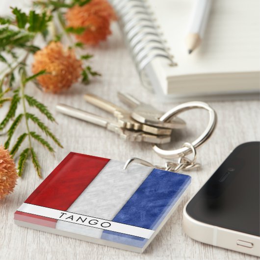 Jouw naam + Nautische Signaalvlag T Tango Sleutelhanger (Voorkant Rechts)