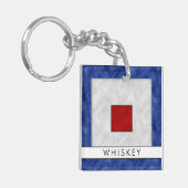Jouw naam + Nautische Signaalvlag W Whiskey Sleutelhanger (Voorkant Links)