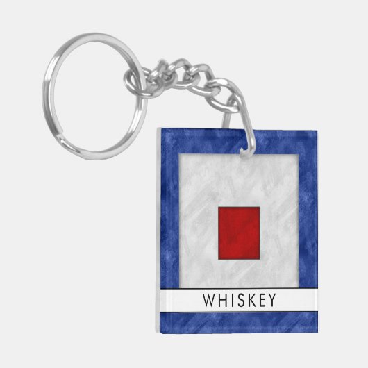 Jouw naam + Nautische Signaalvlag W Whiskey Sleutelhanger (Voorkant Links)