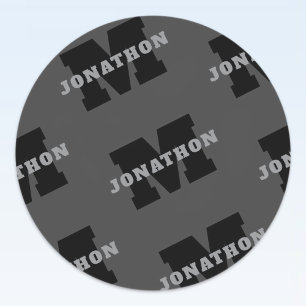 Jouw naam of bedrijfsnaam   Modern mannelijk grijs Ronde Sticker