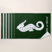 jouw naam of Boat Seahorse Forest Green White Strandlaken (Voorkant)
