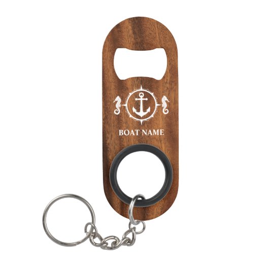 Jouw naam of bootnaam zeepaardanker houtstijl mini flessenopener (Voorkant)