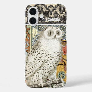 Jouw naam of Quote Uil Floral Damask iPhone 16 Plus Hoesje