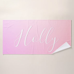 Jouw naam of Word Roze Ombre Gradatie Badhanddoek