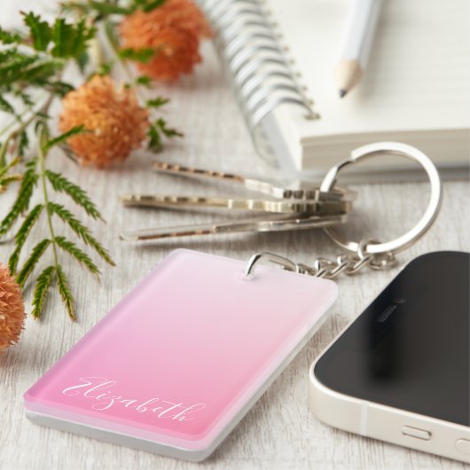 Jouw naam of Word |  roze ombre gradiënt Sleutelhanger (Voorkant Rechts)