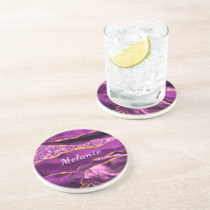 Jouw naam Onderzetter Gift Agate Paars Violet Gold
