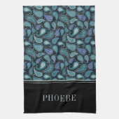 Jouw naam op Eleagant Retro Blue Paisley Pattern Theedoek (Verticaal)