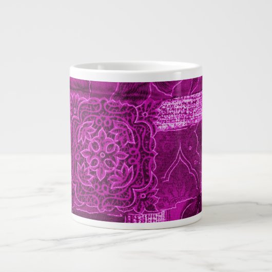 jouw naam - Patchwork, Flowers, Swirls - Roze Jumbo Mok (Voorkant)