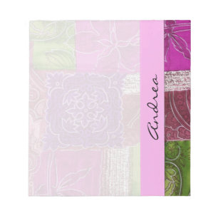 jouw naam - Patchwork, Flowers, Swirls - Roze Notitieblok