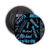 Jouw naam patroon monogram blauwe rode zwarte kleu button flesopener (Voorkant)