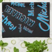 Jouw naam patroon monogram blauwe rode zwarte kleu theedoek (Gevouwen)