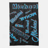 Jouw naam patroon monogram blauwe rode zwarte kleu theedoek (Verticaal)