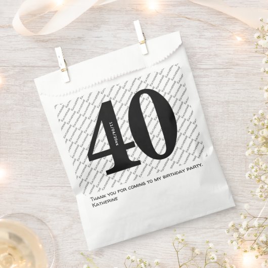 Jouw naam Patroon Vet Zwart Leeftijd 40 Nummer Dat Bedankzakje (Geknipt)