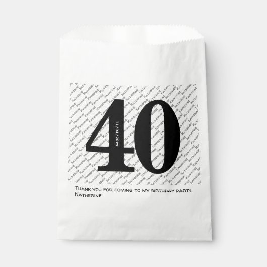 Jouw naam Patroon Vet Zwart Leeftijd 40 Nummer Dat Bedankzakje (Voorkant)