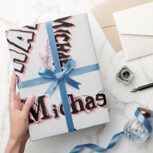 Jouw naam patroonmonogram roos kleurenschaduwomloo cadeaupapier