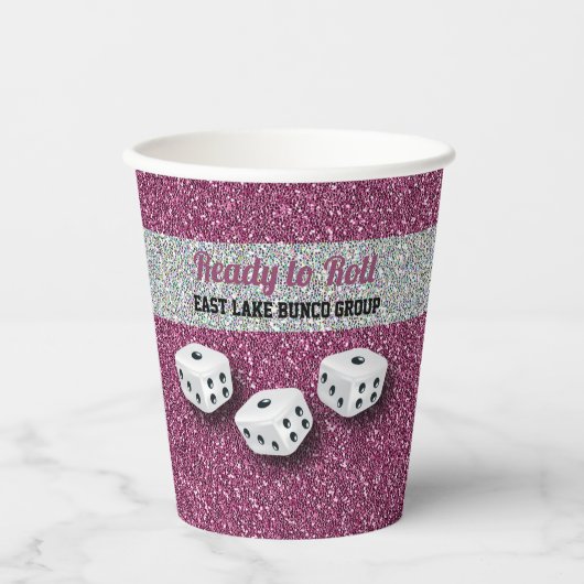 Jouw naam Pink Sparkle Dice Bunco  Papieren Bekers (Voorkant)