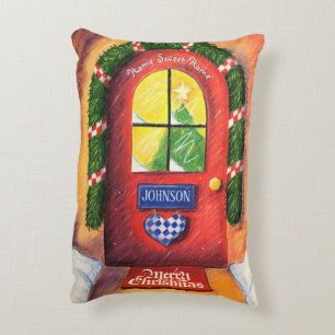 Jouw naam Red Merry Christmas voordeur aanpassen Accent Kussen