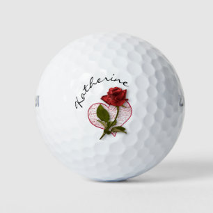 Jouw naam Red Rose & Stem Floral Fotografie Golfballen