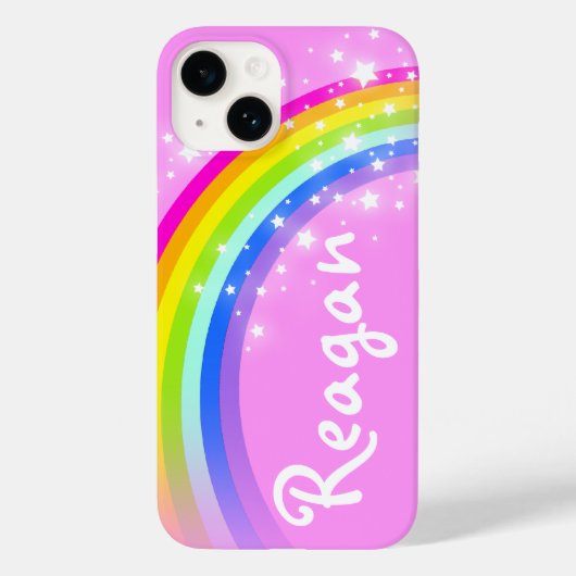 Jouw naam regenboogroze hemelsterren Case-Mate iPhone case (Achterkant)
