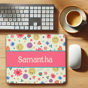 Jouw naam Roze Kleurrijke Harten Glimlacht Inspire Muismat