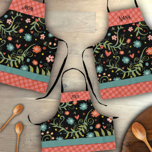 Jouw naam Stijlvolle Bloemen Roze Stippen Inspirat Schort