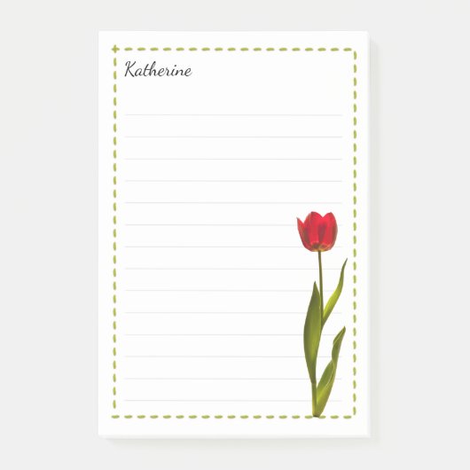 Jouw naam Tall Red Tulip Spring Floral Post-it® Notes (Voorkant)