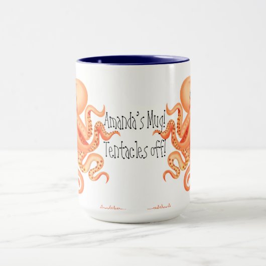 Jouw naam tentakels van schattige oranje octopus mok (Midden)