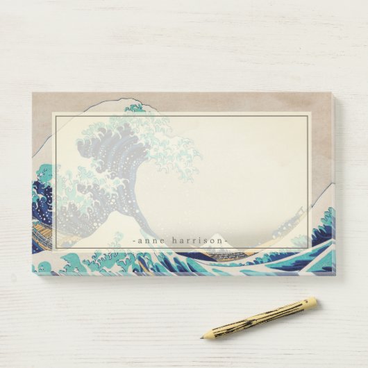 Jouw naam The Great Wave Japans Woodblock Post-it® Notes (Op bureau)