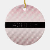 Jouw naam | Thin Roos Ombre & White Stripes Keramisch Ornament (Voorkant)