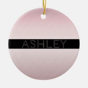 Jouw naam Thin Roos Ombre & White Stripes Keramisch Ornament