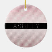 Jouw naam | Thin Roos Ombre & White Stripes Keramisch Ornament (Achterkant)