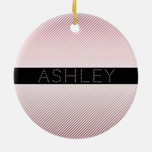 Jouw naam | Thin Roos Ombre & White Stripes Keramisch Ornament (Achterkant)