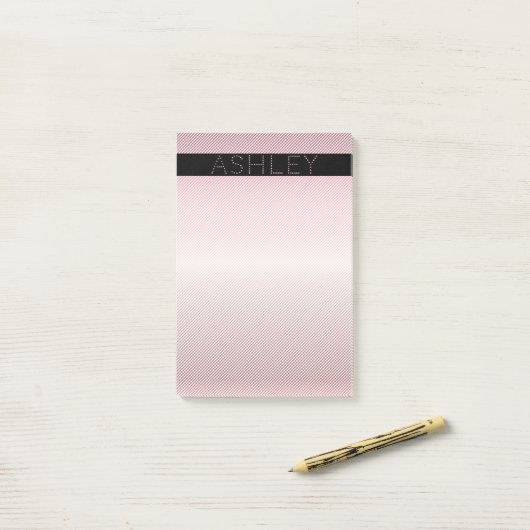 Jouw naam | Thin Roos Ombre & White Stripes Post-it® Notes (Op bureau)