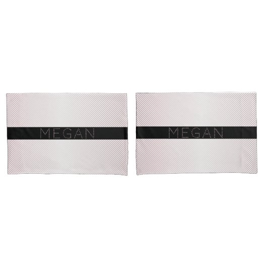 Jouw naam | Thin White en Sublte Roos Ombre Stripe Kussensloop (Voorkant-Set)