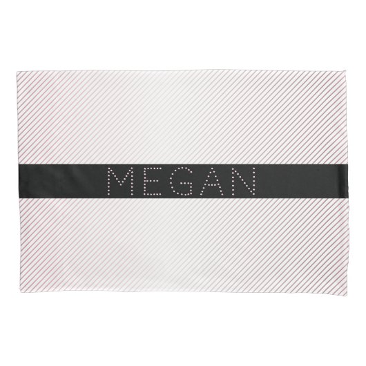 Jouw naam | Thin White en Sublte Roos Ombre Stripe Kussensloop (Voorkant-Links)