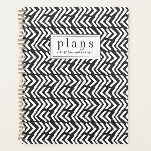 Jouw naam toevoegen | Black Hand Drawn Chevron Pat Planner (Voorkant)
