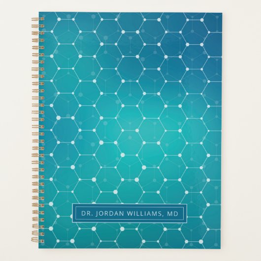 Jouw naam toevoegen | Blauw Blauwgroen DNA-patroon Planner (Voorkant)