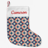Jouw naam toevoegen | Blauw en koraal Geometrisch Kleine Kerstsok (Voorkant)