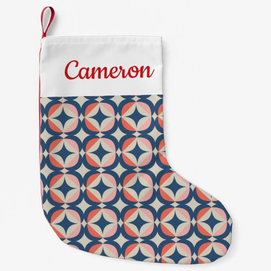 Jouw naam toevoegen | Blauw en koraal Geometrisch Kleine Kerstsok (Voorkant)