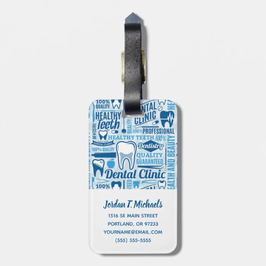Jouw naam toevoegen | Blauw tandheelkundig klinisc Bagagelabel (Achterkant verticaal)