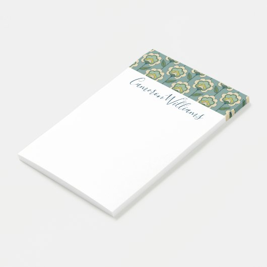 Jouw naam toevoegen | Blauwgroen en geel patroonpa Post-it® Notes (Schuin)
