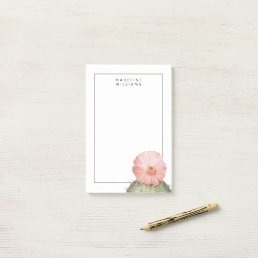 Jouw naam toevoegen | Bloemende cactus Post-it® Notes (Op bureau)