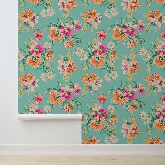 Jouw naam toevoegen | Bright Sketch Floral Pattern Behang (Applicatie)
