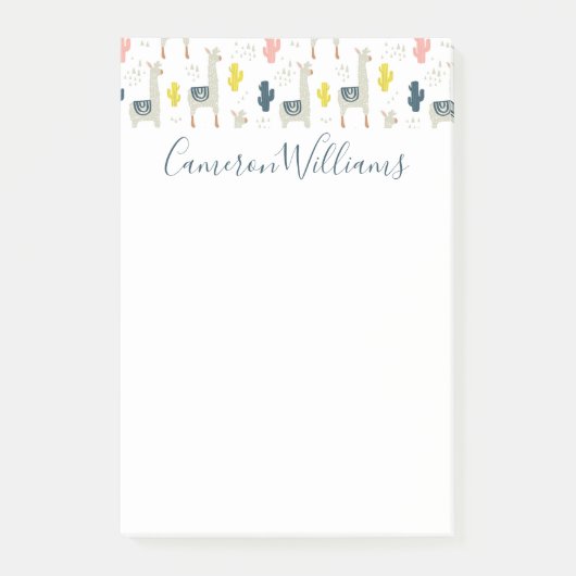 Jouw naam toevoegen | Cactus & Llamas Pattern Post-it® Notes (Voorkant)