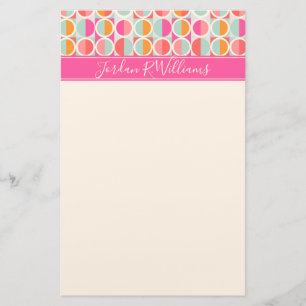 Jouw naam toevoegen Cirkelpatroon Hot-roze retro Briefpapier