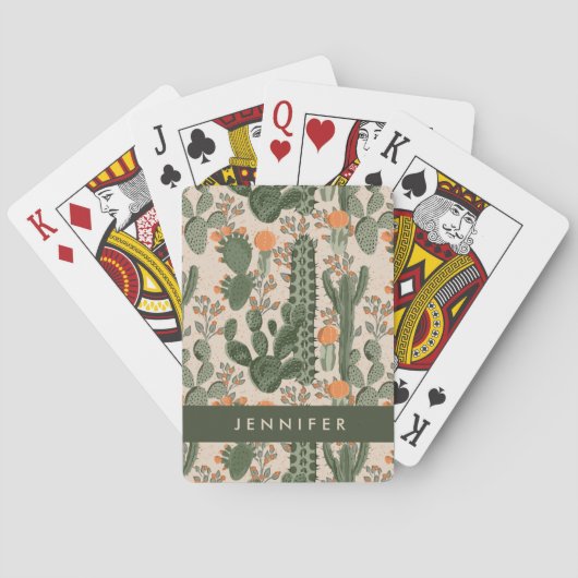 Jouw naam toevoegen | Colorful Cactus Pattern Pokerkaarten (Achterkant)