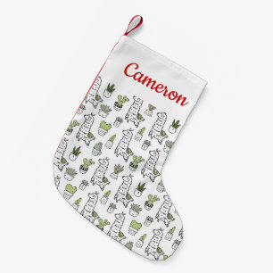 Jouw naam toevoegen Cute Alpaca & Cactus Pattern Kleine Kerstsok