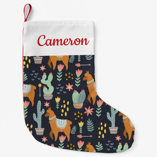 Jouw naam toevoegen | Cute Alpacas Pattern Kleine Kerstsok (Voorkant)